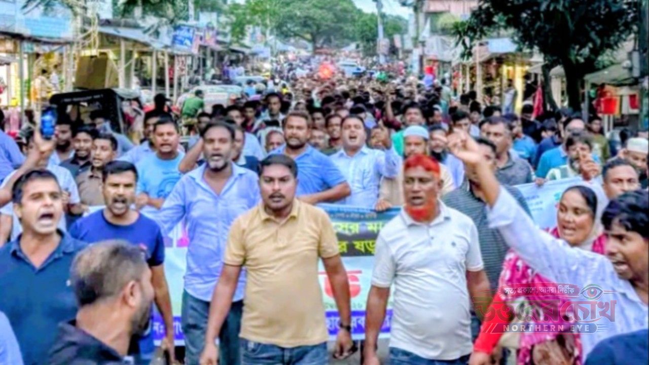 পরিকল্পিত সন্ত্রাসের প্রতিবাদে নবাবগঞ্জে স্বেচ্ছাসেবক দলের বিক্ষোভ মিছিল