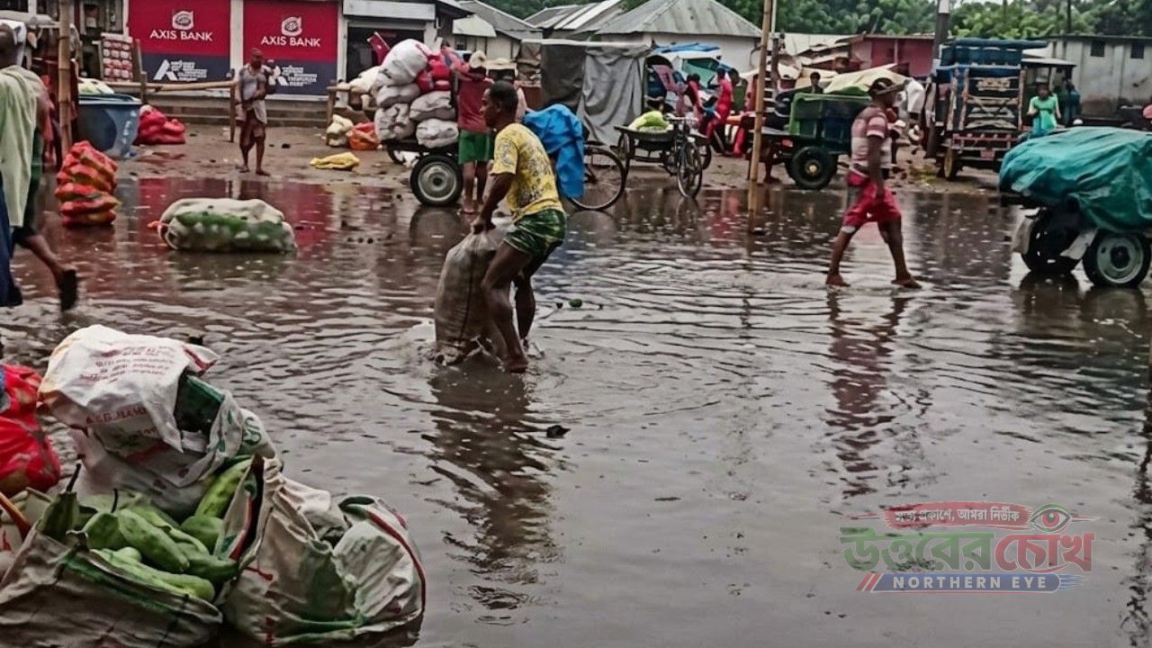 বৃষ্টি হলেই ডুবছে তারাগঞ্জ বাজার হাঁটুপানিতে ভোগান্তিতে ক্রেতা-বিক্রেতা